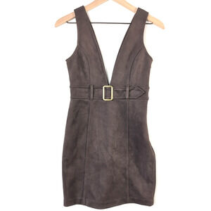 Forever 21 Brown Faux Suede Mini Dress S Belted Overall Y2K Retro Indie